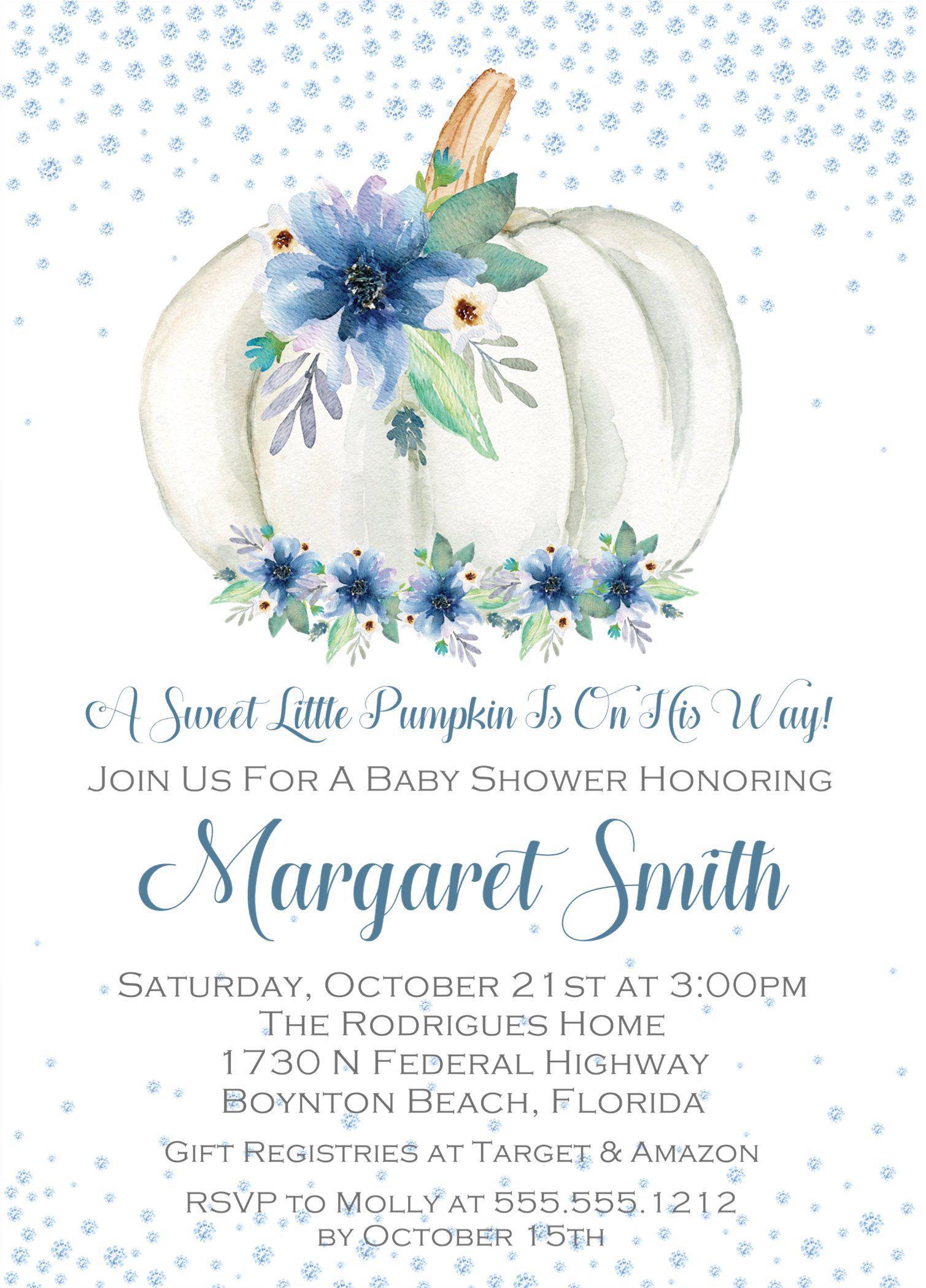 Blue Fall Pumpkin Baby Shower Invitations