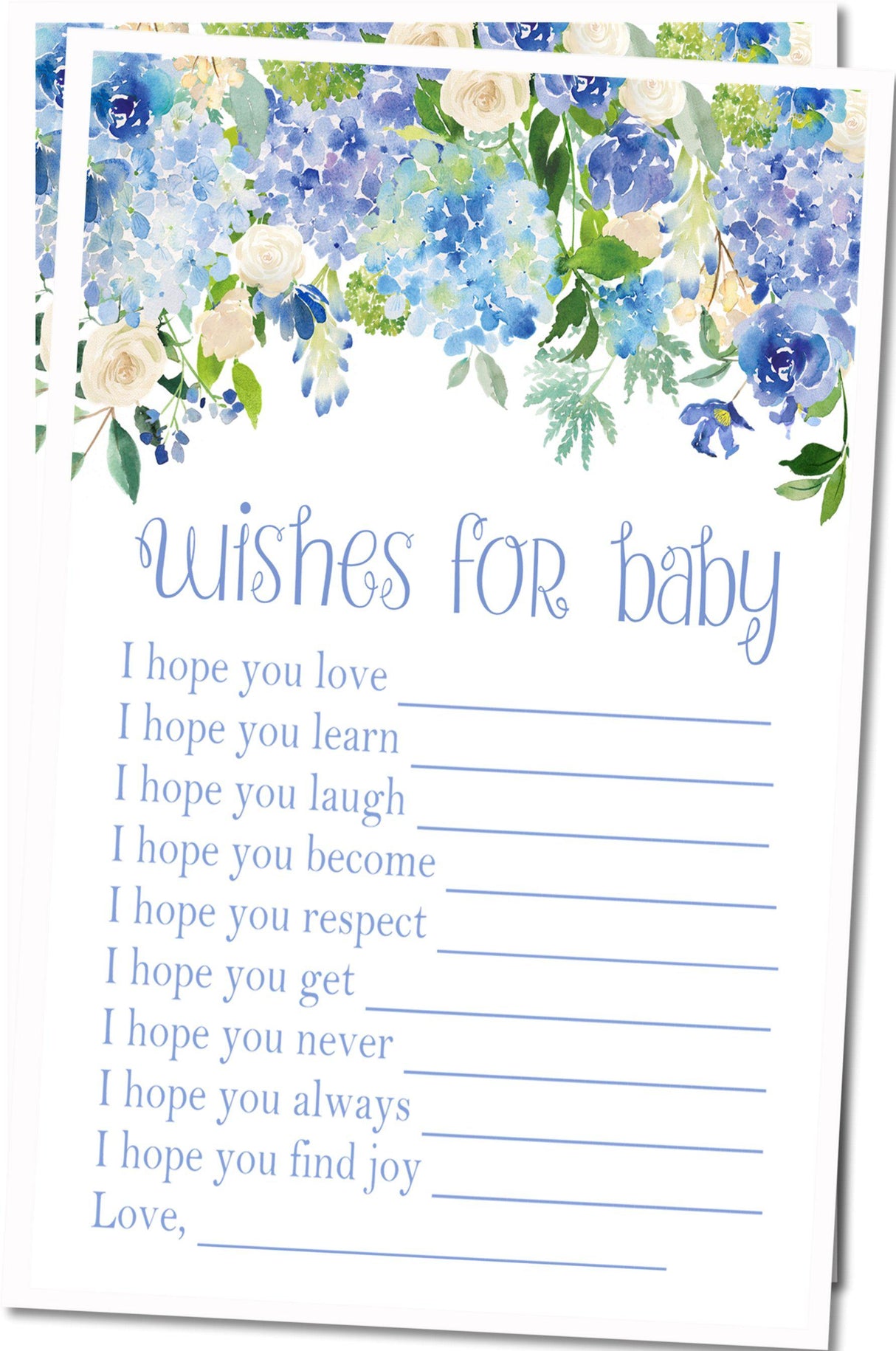 Blue Floral Baby Shower Wish Cards