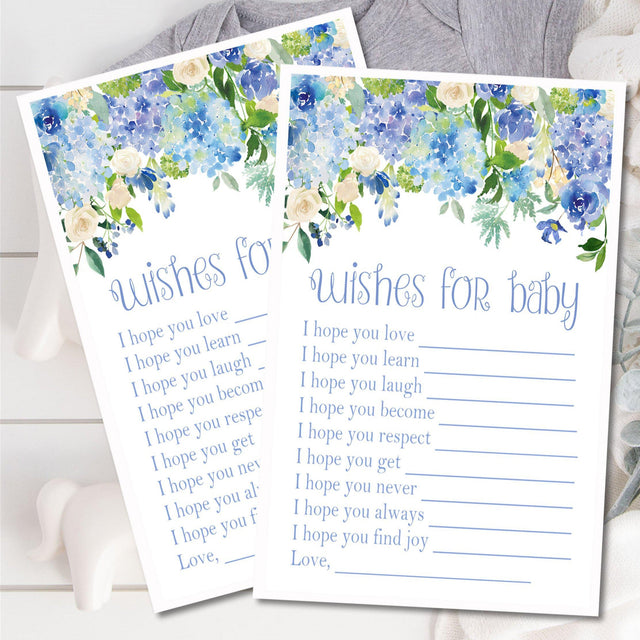 Blue Floral Baby Shower Wish Cards