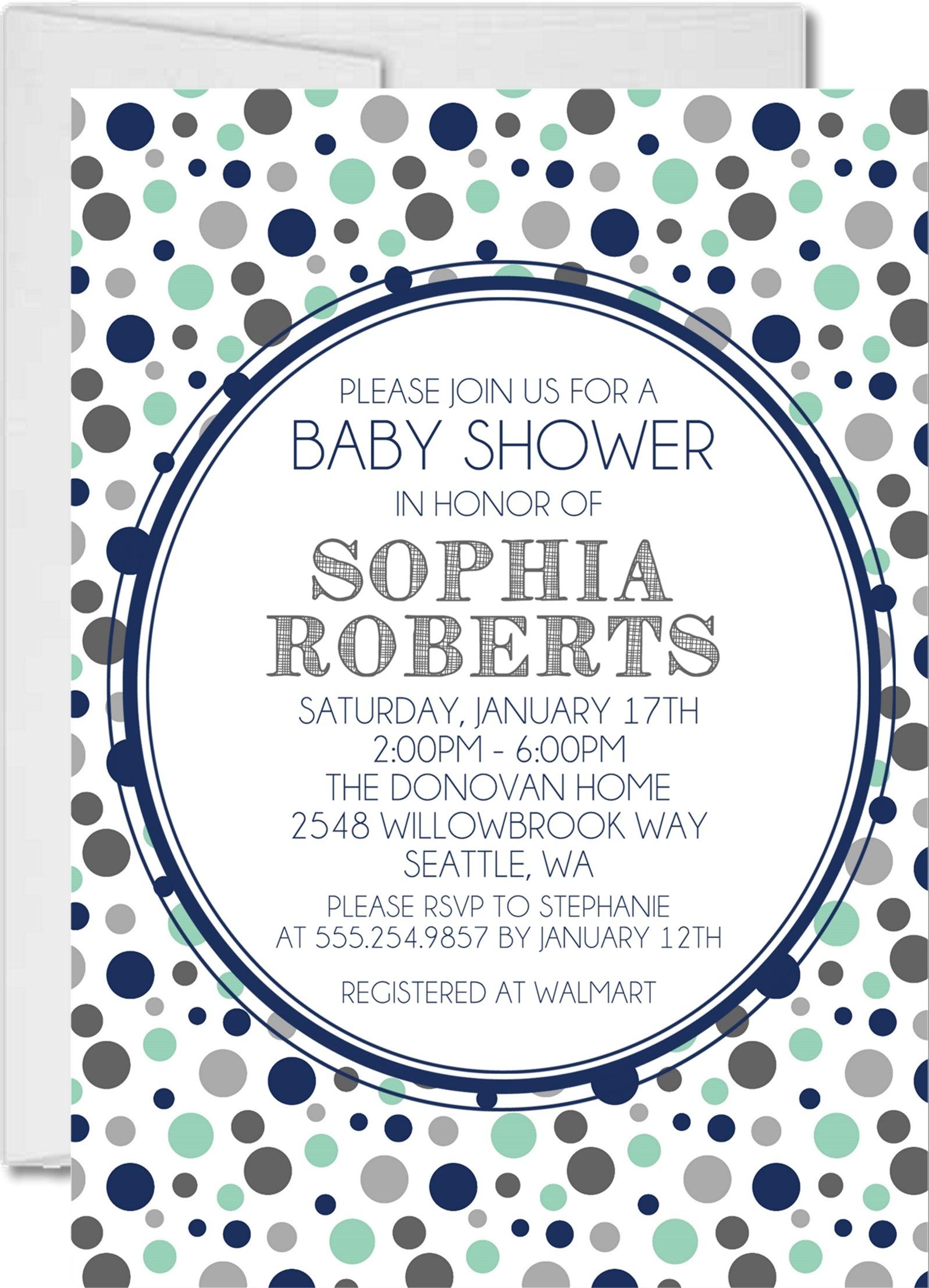 Blue & Grey Polka Dot Baby Shower Invitations