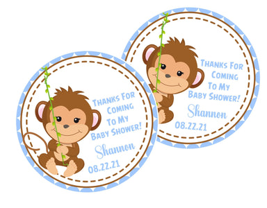 Blue Jungle Monkey Baby Shower Stickers Or Favor Tags