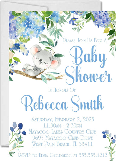 Blue Koala Baby Shower Invitations