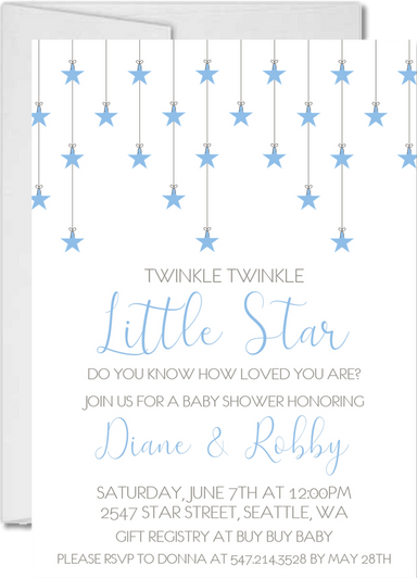 Blue Little Star Baby Shower Invitations