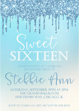 Blue Ombre Sweet 16 Party Invitations