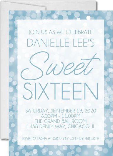 Blue Sweet 16 Party Invitations