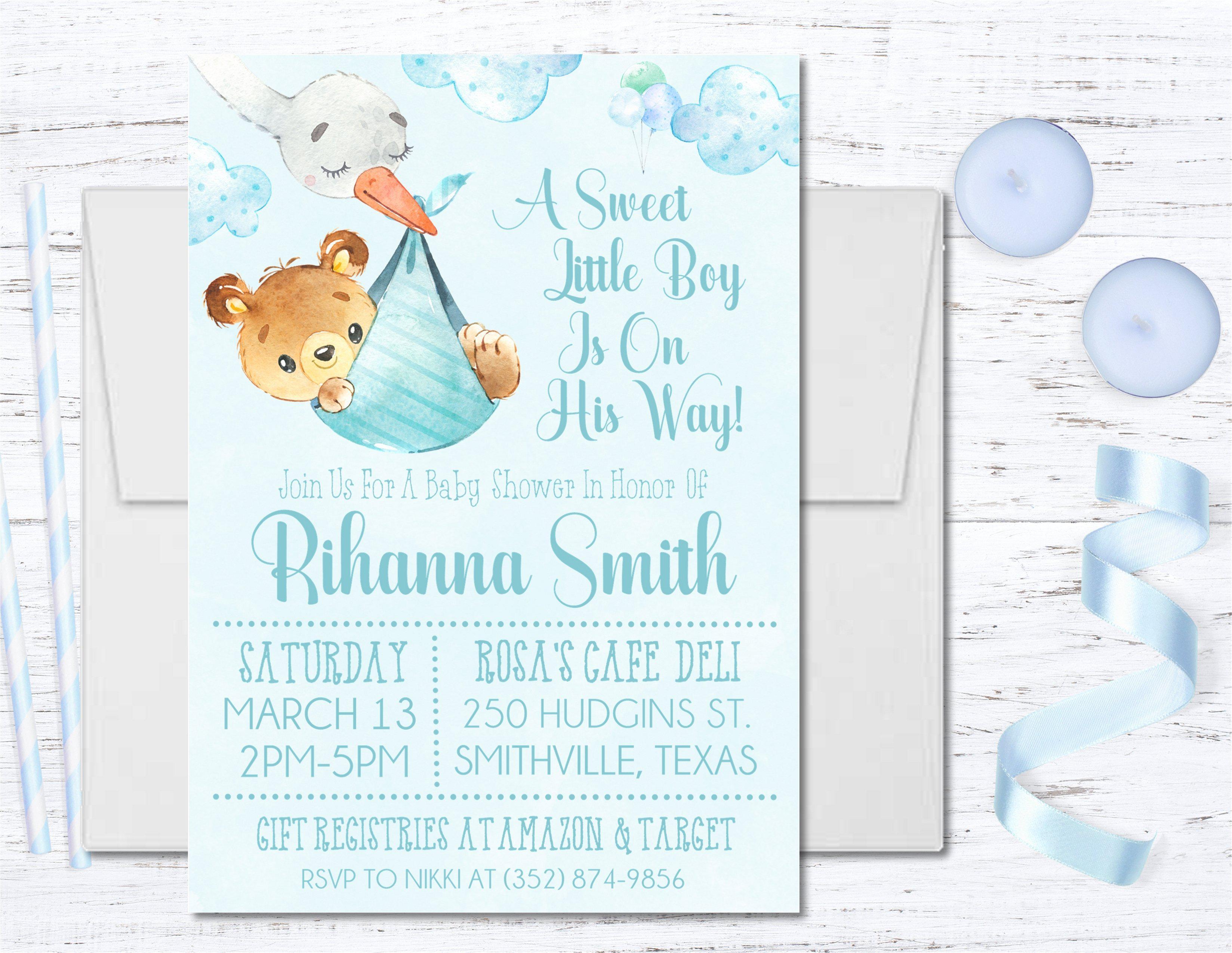 Blue Teddy Bear Baby Shower Invitations