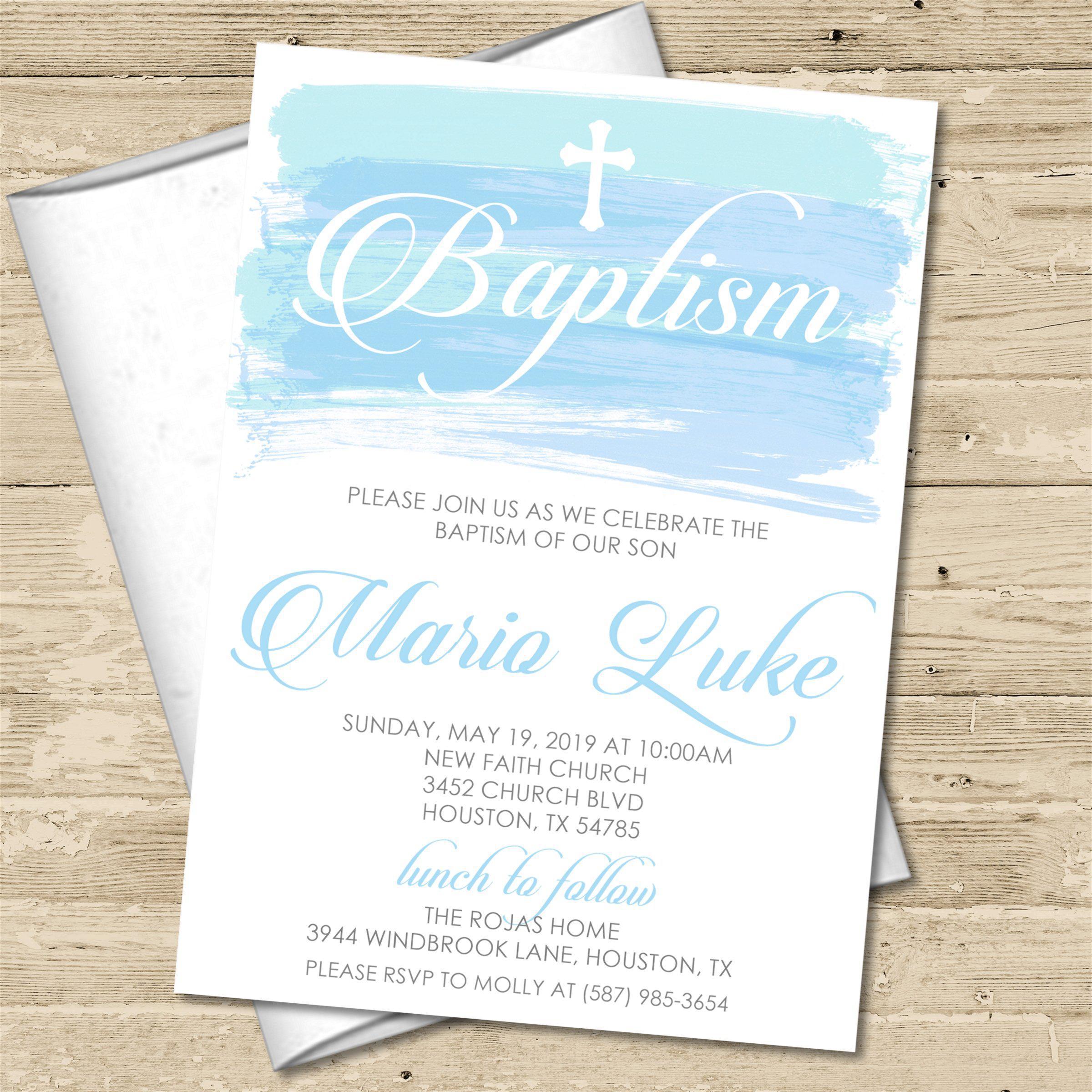 Blue Watercolor Baptism Invitations