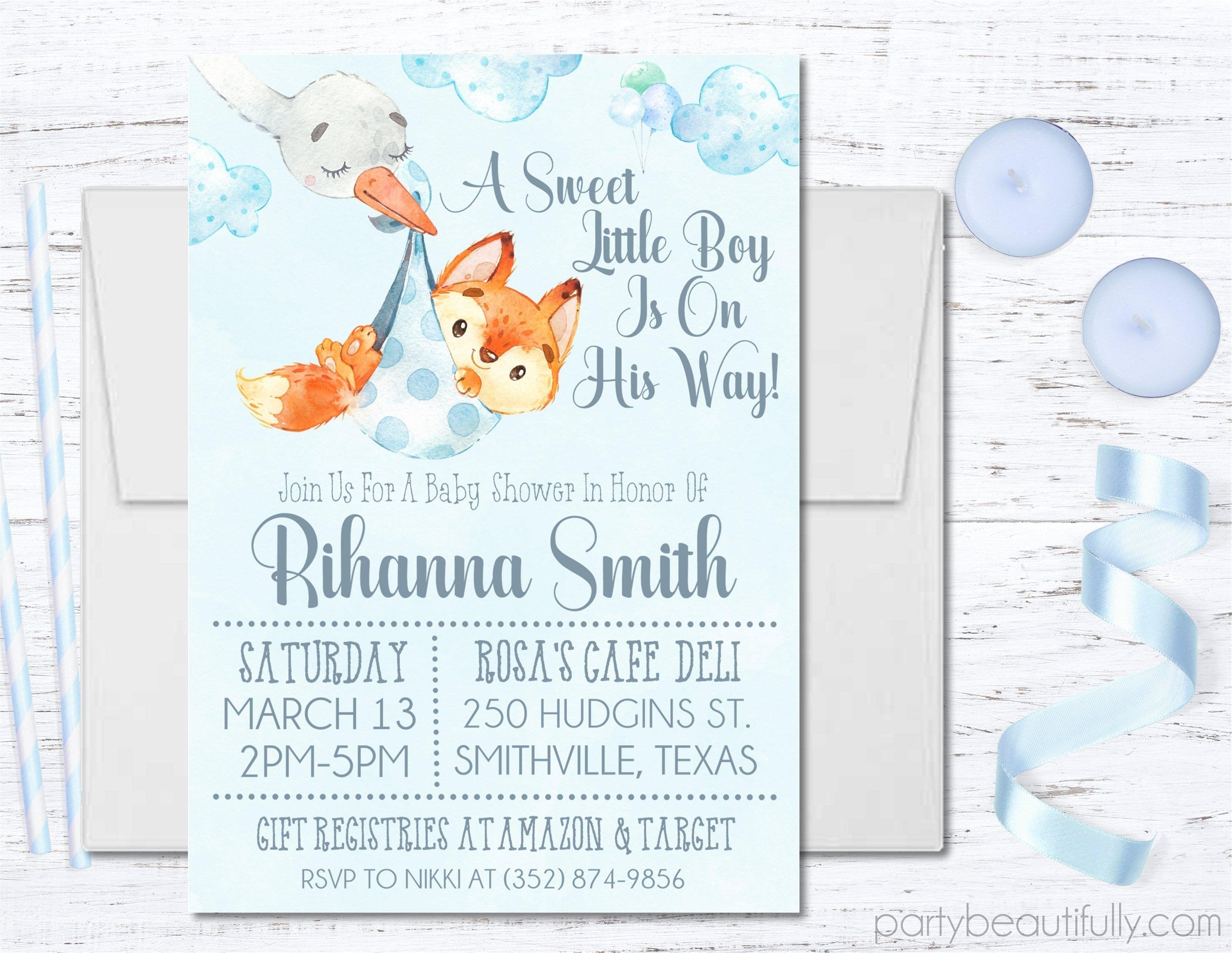 Blue Woodland Fox Baby Shower Invitations