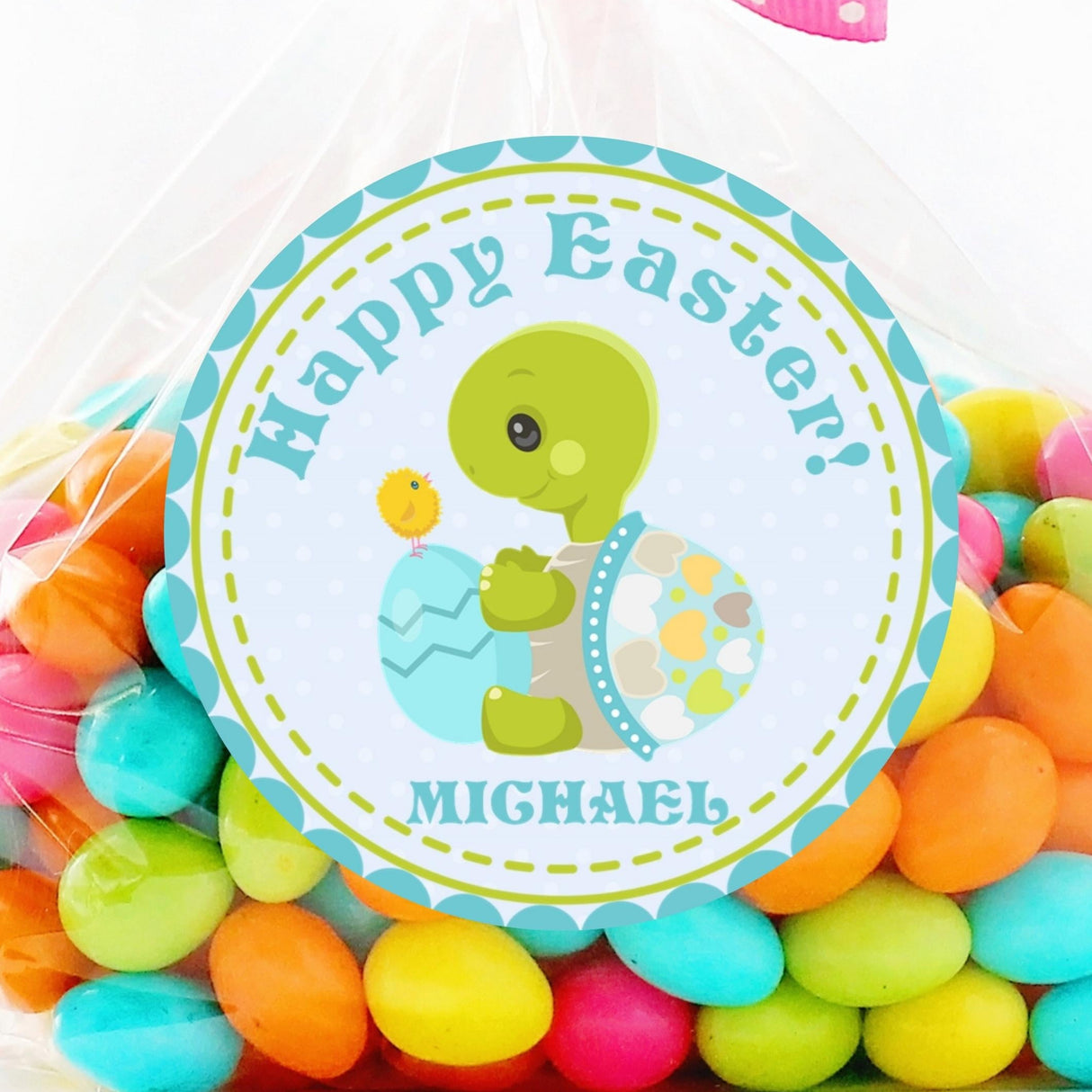 Blue Easter turtle sticker with chick and egg