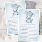Blue Elephant Baby Shower Wish Cards Printable PDF Download