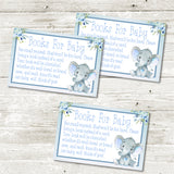 Blue Floral Elephant Baby Shower Book Request Cards Printable PDF Download
