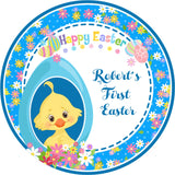 Blue Happy Easter stickers with flowers