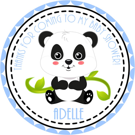 Blue Panda baby shower sticker with bamboo design