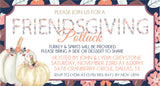 Blue and coral floral Friendsgiving potluck invitation with pumpkin illustration