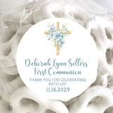 Blue and gold floral First Communion sticker