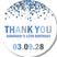 Blue and grey confetti party favor sticker with modern birthday design
