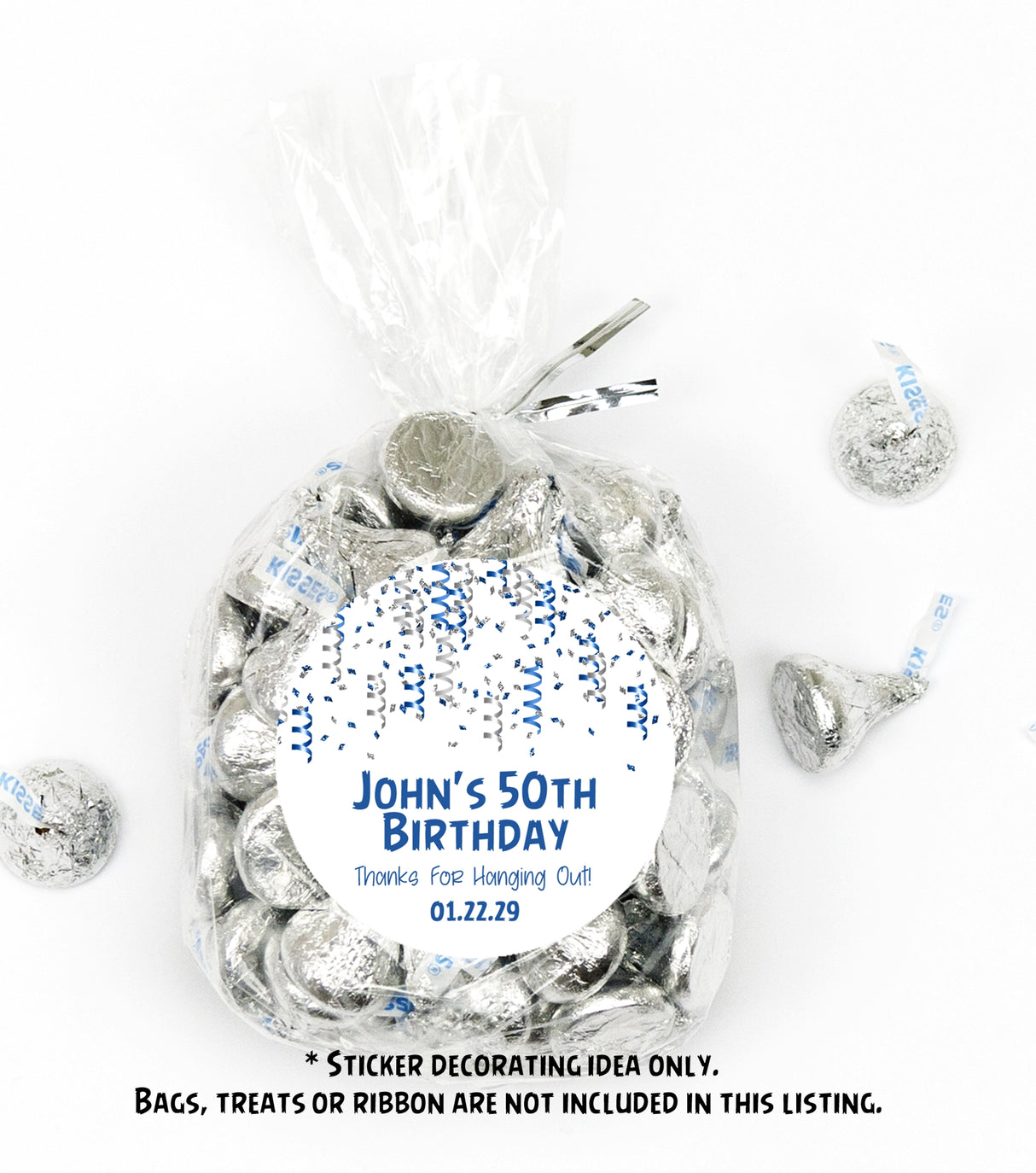 Blue and grey sprinkle birthday favor sticker