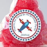 Blue and red airplane birthday sticker