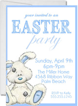 Blue bunny Easter egg hunt invitation with classic layout