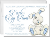 Blue bunny Easter egg hunt invitation with classic layout