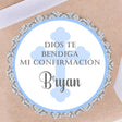 Blue cross Mi Confirmación sticker with scalloped border