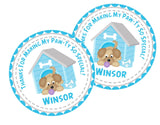 Blue doghouse puppy party favor label
