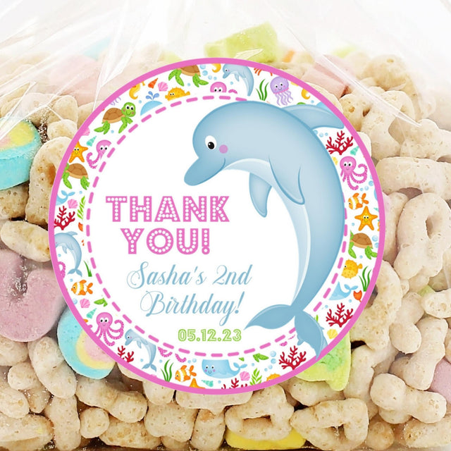 Blue dolphin birthday party sticker