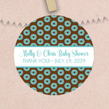 Blue donut baby shower sticker for boys