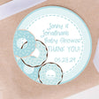 Blue donut baby shower sticker with pastel design
