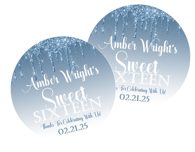Blue drip printed-effect Sweet Sixteen birthday sticker