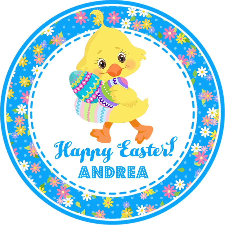 Blue easter duck sticker favor label