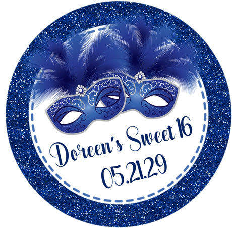 Blue elegant mask birthday favor sticker personalized