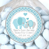 Blue elephant baby shower stickers – patterned ear design