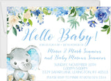 Blue elephant sip and see invitation