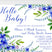 Blue floral Sip & See invitation with Hello Baby wording
