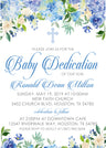 Blue floral baby dedication invitation