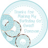 Blue frosted donut party favor label personalized with name