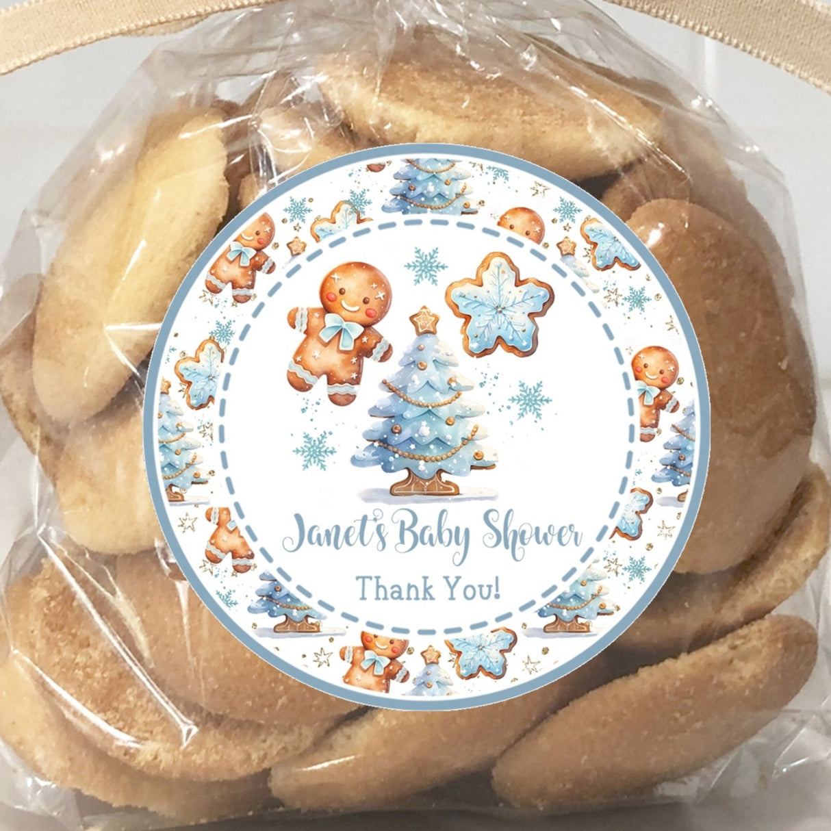 Blue gingerbread baby shower sticker