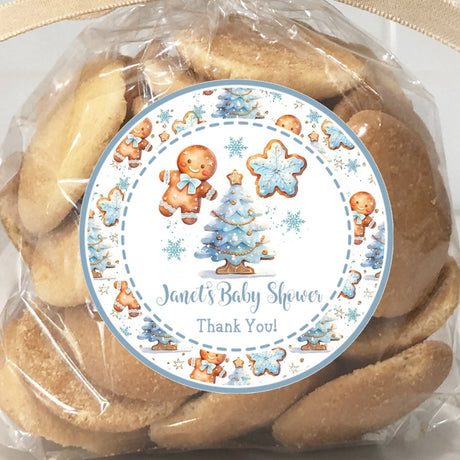Blue gingerbread baby shower sticker