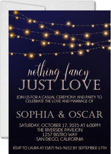 Blue gold wedding invitation collection featuring string light design