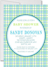 Blue green plaid pattern baby shower invitation cards modern classic style