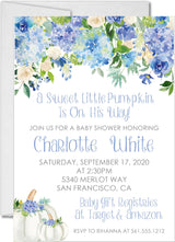 Blue green pumpkin baby shower invitations