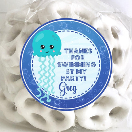 Blue jellyfish under the sea birthday sticker personalized