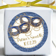 Blue masquerade sticker with printed glitter border