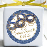 Blue masquerade sticker with printed glitter border