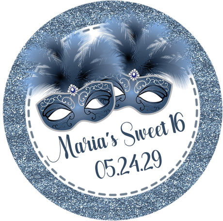 Blue masquerade sweet 16 sticker feather mask design