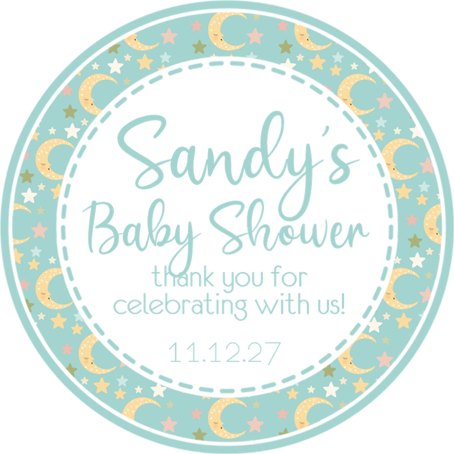 Blue moon stars baby shower stickers