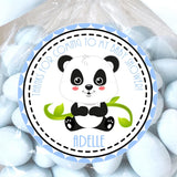 Blue panda baby shower sticker with bamboo and rosy-cheek panda