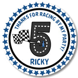 Blue racing track birthday party stickers