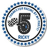 Blue racing track birthday party stickers
